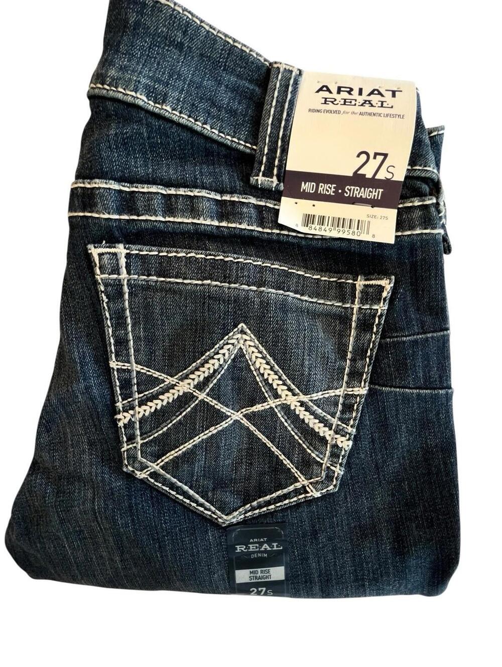 Ariat Jeans REAL Mid Rise Womens Sz 27 Short Stretch Icon Straight Leg 2385.35